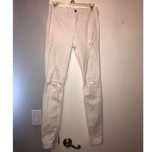 7 long white ripped Hollister jeans
